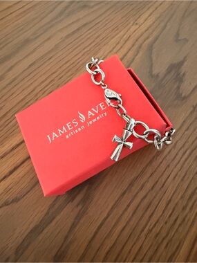 James Avery Silver St. Teresa Cross Charm Bracelet with Polished Links